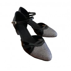 SHALLANCE SILVER SPARKLE / BLACK - BLOCK HEEL